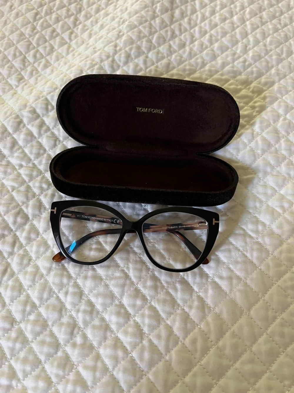 Tom Ford Black Cat-Eye Optical Glasses with Brown Temple Tips